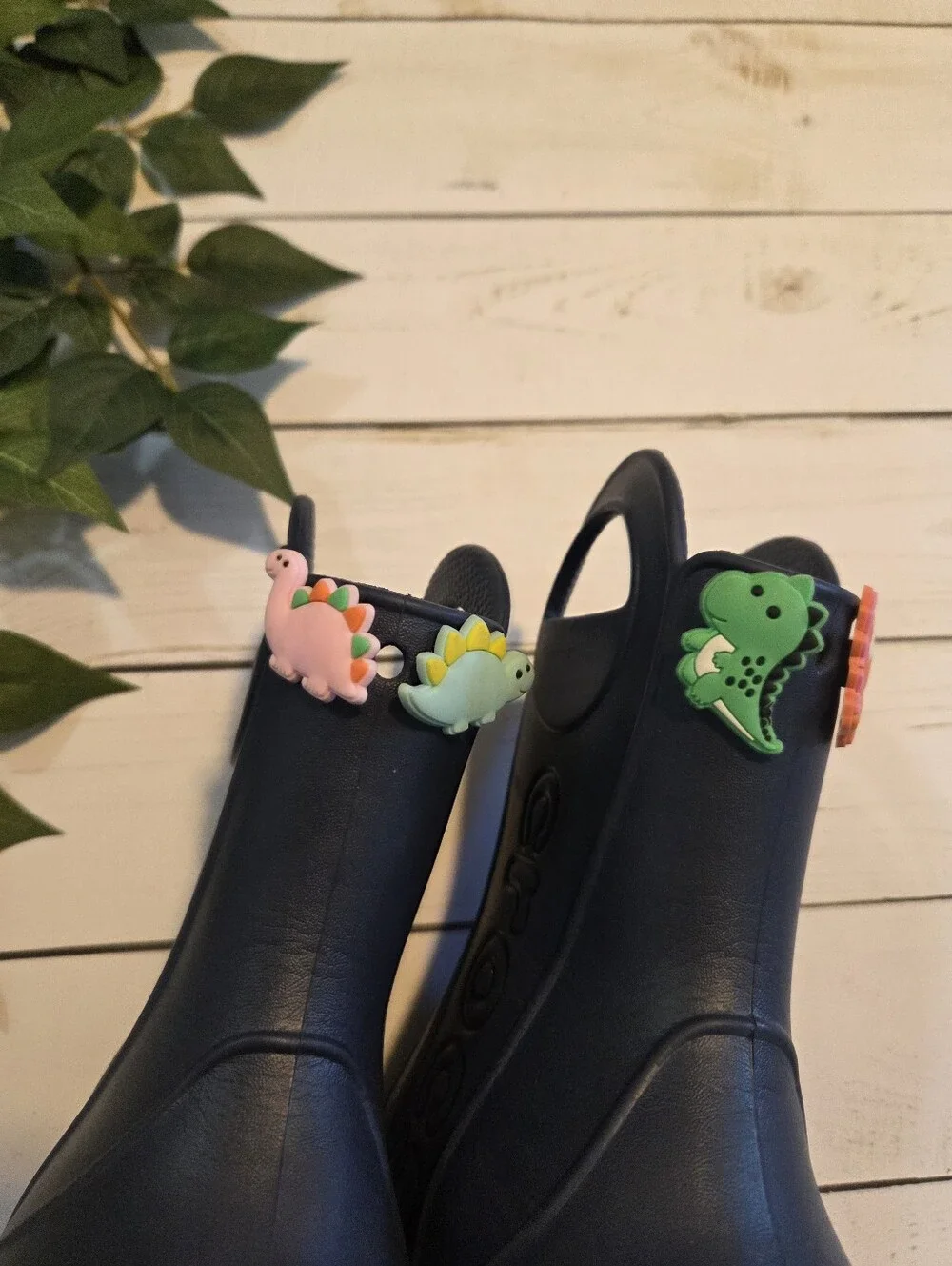 Boy's Crocs Rain Boots w/ Dinosaur Charms